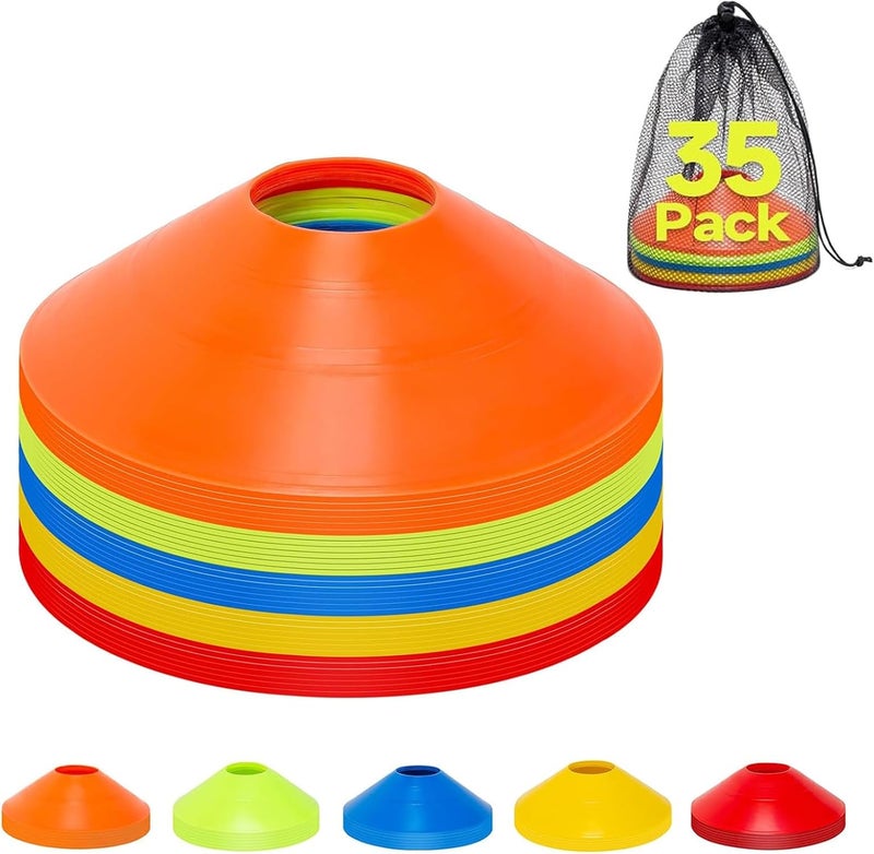 Klurent Store 35/65/105 PCS Agility Soccer Cones for Training, Reusable Sports Cones for Drills with Mesh Bag, Training Cones for Soccer Practice, Football, Basketball - Disc Cones Training Equipment - Image 1